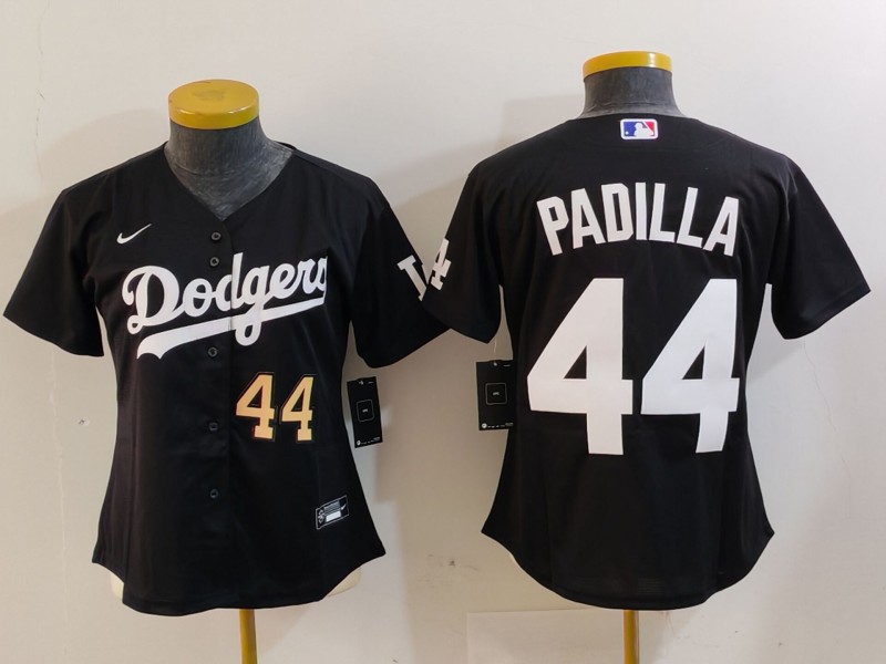 Women's Los Angeles Dodgers #44 Vicente Padilla Black Stitched Jersey(Run Small) 2 Women's Los Angeles Dodgers #44 Vicente Padilla Black Stitched Jersey(Run Small) 2