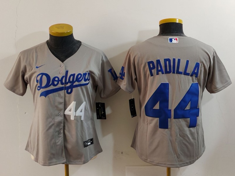 Women's Los Angeles Dodgers #44 Vicente Padilla Grey Stitched Jersey(Run Small) 7 Women's Los Angeles Dodgers #44 Vicente Padilla Grey Stitched Jersey(Run Small) 7