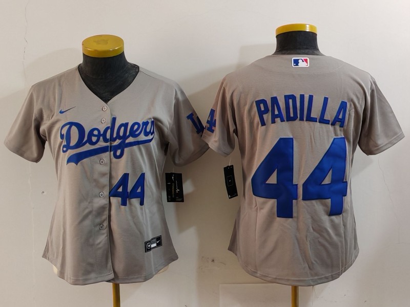 Women's Los Angeles Dodgers #44 Vicente Padilla Grey Stitched Jersey(Run Small) 6 Women's Los Angeles Dodgers #44 Vicente Padilla Grey Stitched Jersey(Run Small) 6