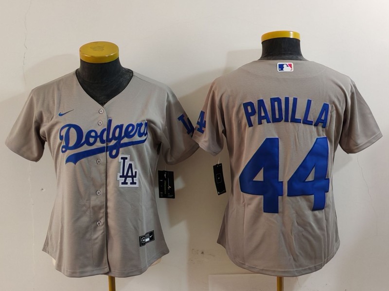 Women's Los Angeles Dodgers #44 Vicente Padilla Grey Stitched Jersey(Run Small) 2 Women's Los Angeles Dodgers #44 Vicente Padilla Grey Stitched Jersey(Run Small) 2