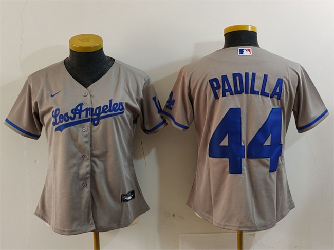 Women's Los Angeles Dodgers #44 Vicente Padilla Grey Stitched Jersey(Run Small) 1 Women's Los Angeles Dodgers #44 Vicente Padilla Grey Stitched Jersey(Run Small) 1