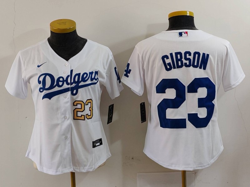 Women's Los Angeles Dodgers #23 Kirk Gibson White Stitched Jersey(Run Small) 5 Women's Los Angeles Dodgers #23 Kirk Gibson White Stitched Jersey(Run Small) 5