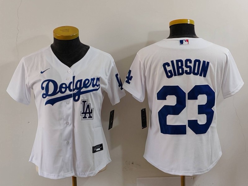 Women's Los Angeles Dodgers #23 Kirk Gibson White Stitched Jersey(Run Small) 2 Women's Los Angeles Dodgers #23 Kirk Gibson White Stitched Jersey(Run Small) 2