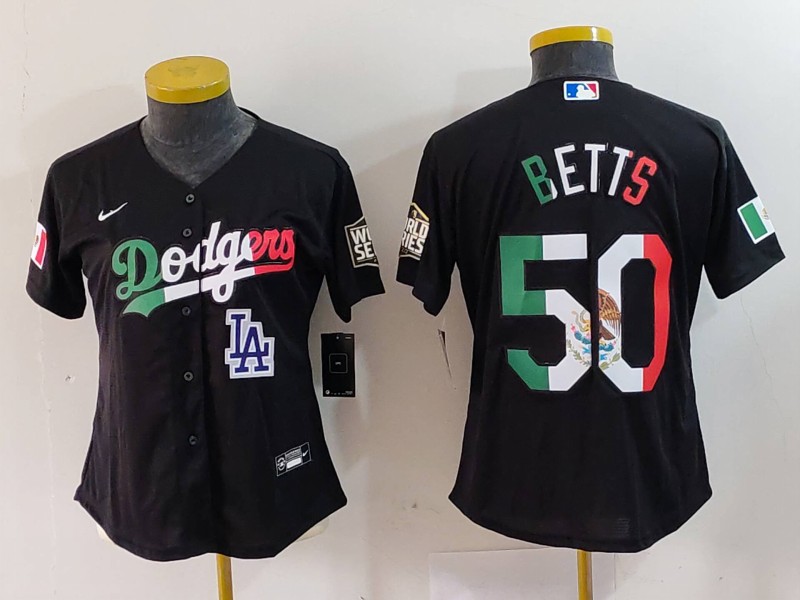 Women's Los Angeles Dodgers #50 Mookie Betts Black Mexico Stitched Jersey(Run Small) 1 Women's Los Angeles Dodgers #50 Mookie Betts Black Mexico Stitched Jersey(Run Small) 1