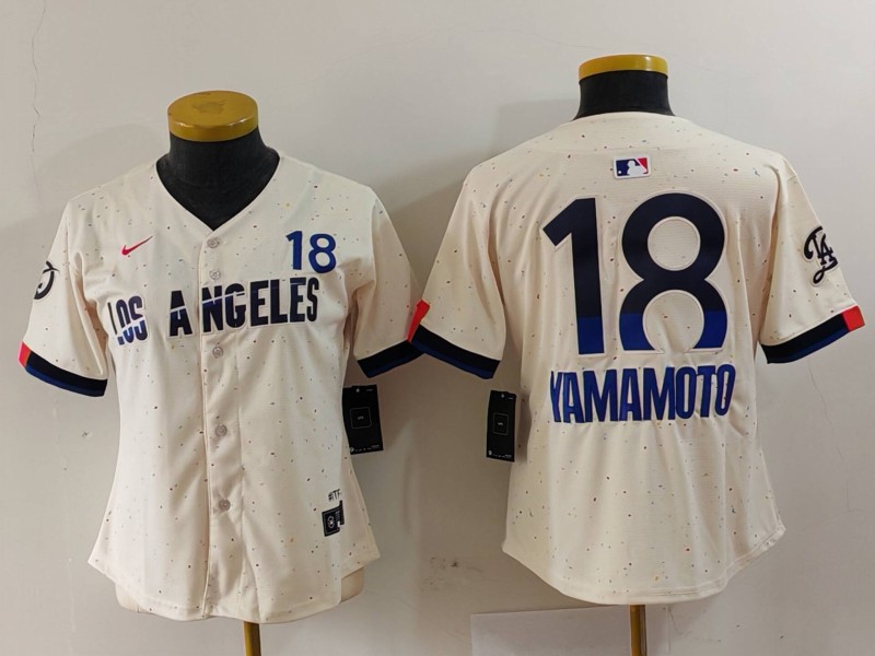 Women's Los Angeles Dodgers #18 Yoshinobu Yamamoto Cream Stitched Jersey(Run Small) 8 Women's Los Angeles Dodgers #18 Yoshinobu Yamamoto Cream Stitched Jersey(Run Small) 8
