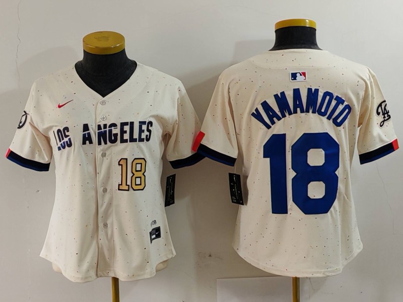 Women's Los Angeles Dodgers #18 Yoshinobu Yamamoto Cream Stitched Jersey(Run Small) 2