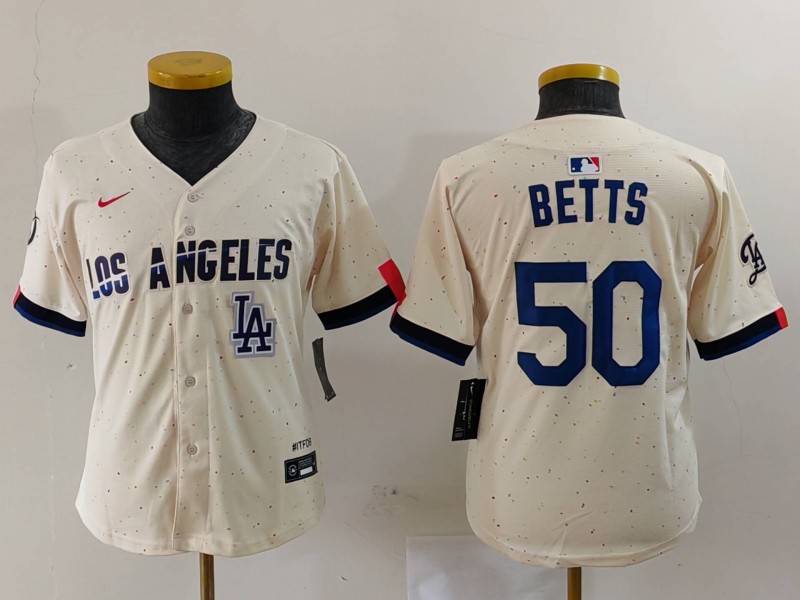 Women's Los Angeles Dodgers #50 Mookie Betts Cream Stitched Jersey(Run Small) 9 Women's Los Angeles Dodgers #50 Mookie Betts Cream Stitched Jersey(Run Small) 9