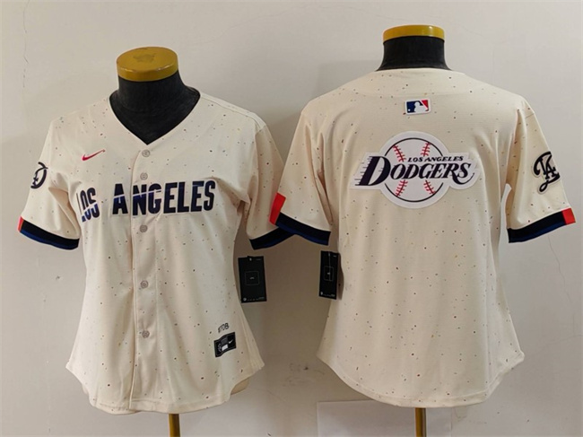 Women's Los Angeles Dodgers Team Big Logo Cream 2024 City Connect Limited Stitched Jersey(Run Small) 4 Women's Los Angeles Dodgers Team Big Logo Cream 2024 City Connect Limited Stitched Jersey(Run Small) 4