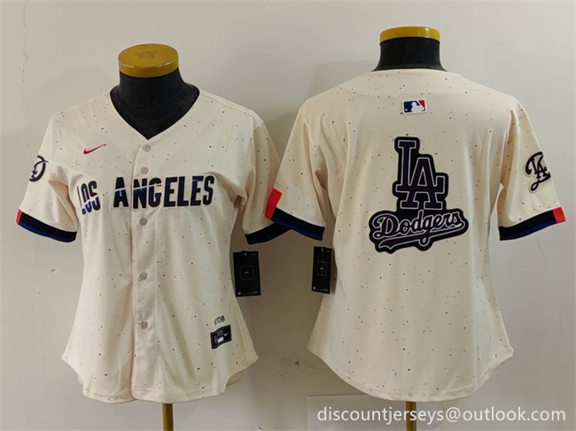 Women's Los Angeles Dodgers Team Big Logo Cream 2024 City Connect Limited Stitched Jersey(Run Small) 3 Women's Los Angeles Dodgers Team Big Logo Cream 2024 City Connect Limited Stitched Jersey(Run Small) 3