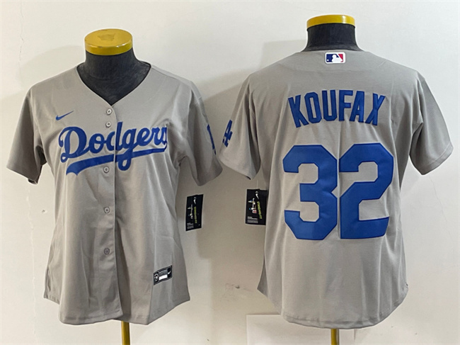 Women's Los Angeles Dodgers #32 Sandy Koufax Grey Stitched Jersey(Run Small) Women's Los Angeles Dodgers #32 Sandy Koufax Grey Stitched Jersey(Run Small)