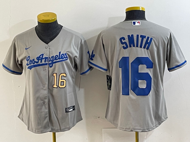 Women's Los Angeles Dodgers #16 Will Smith Grey Stitched Jersey(Run Small) 3 Women's Los Angeles Dodgers #16 Will Smith Grey Stitched Jersey(Run Small) 3