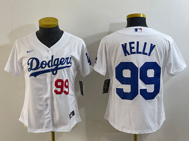 Women's Los Angeles Dodgers #99 Joe Kelly White With Patch Stitched Jersey(Run Small) Women's Los Angeles Dodgers #99 Joe Kelly White With Patch Stitched Jersey(Run Small)