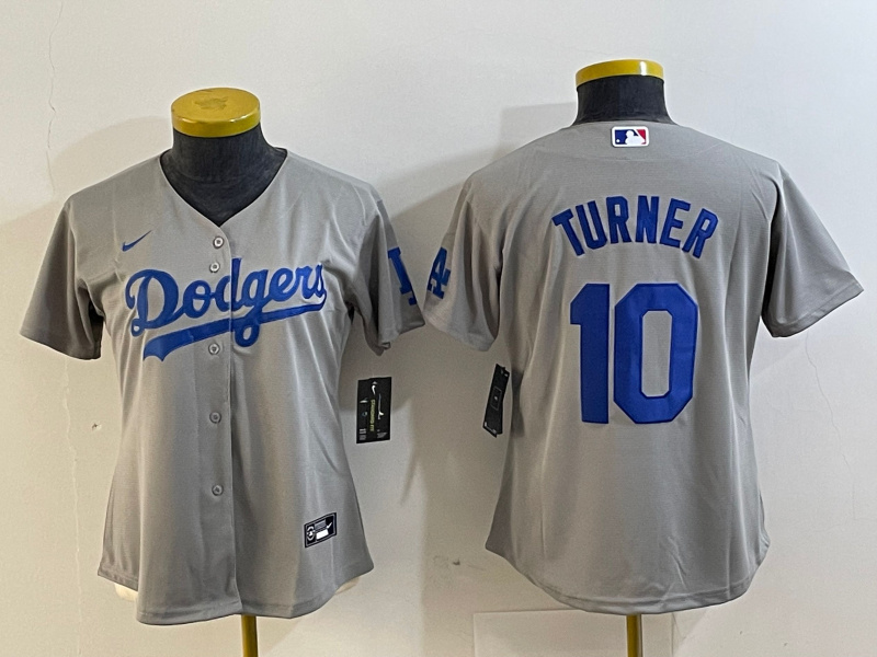 Women's Los Angeles Dodgers #10 Justin Turner Grey Stitched Jersey(Run Small) Women's Los Angeles Dodgers #10 Justin Turner Grey Stitched Jersey(Run Small)