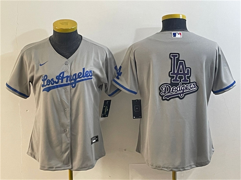 Women's Los Angeles Dodgers Grey Team Big Logo Stitched Jersey(Run Small)s Women's Los Angeles Dodgers Grey Team Big Logo Stitched Jersey(Run Small)s
