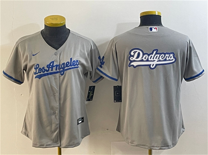 Women's Los Angeles Dodgers Grey Team Big Logo Stitched Jersey(Run Small)1 Women's Los Angeles Dodgers Grey Team Big Logo Stitched Jersey(Run Small)1