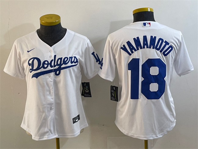 Women's Los Angeles Dodgers #18 Yoshinobu Yamamoto White Stitched Jersey(Run Small) Women's Los Angeles Dodgers #18 Yoshinobu Yamamoto White Stitched Jersey(Run Small)