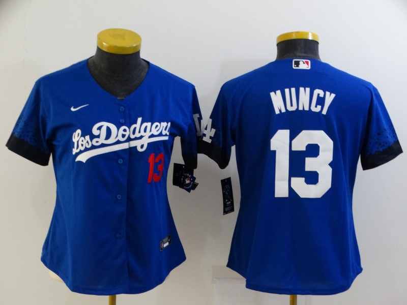 Women's Los Angeles Dodgers #13 Max Muncy Blue 2021 City Connect Number Cool Base Stitched Jersey Women's Los Angeles Dodgers #13 Max Muncy Blue 2021 City Connect Number Cool Base Stitched Jersey