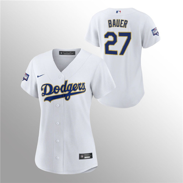 Women's Dodgers #27 Trevor Bauer White 2021 Gold Program Replica Jersey Women's Dodgers #27 Trevor Bauer White 2021 Gold Program Replica Jersey