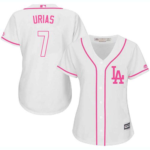 Dodgers #7 Julio Urias White Pink Fashion Women's Stitched MLB Jersey Dodgers #7 Julio Urias White Pink Fashion Women's Stitched MLB Jersey