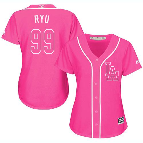 Dodgers #99 Hyun-Jin Ryu Pink Fashion Women's Stitched MLB Jersey Dodgers #99 Hyun-Jin Ryu Pink Fashion Women's Stitched MLB Jersey