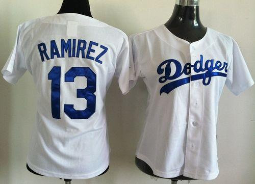 Los Angeles Dodgers #13 Hanley Ramirez White Women's Fashion Stitched Baseball Jersey