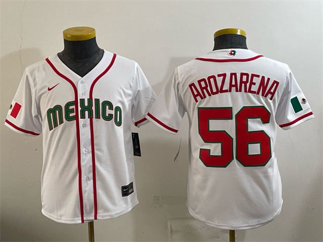 Youth Mexico Baseball #56 Randy Arozarena White 2026 World Baseball Classic Home Stadium Stitched Baseball Jersey Youth Mexico Baseball #56 Randy Arozarena White 2026 World Baseball Classic Home Stadium Stitched Baseball Jersey