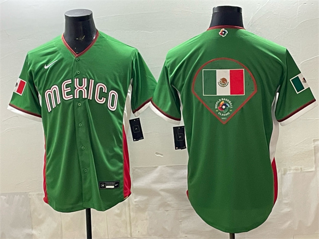 Men's Mexico Baseball Team Big Logo Green 2026 World Baseball Classic Stadium Stitched Jersey Men's Mexico Baseball Team Big Logo Green 2026 World Baseball Classic Stadium Stitched Jersey