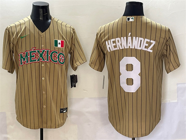 Men's Mexico Baseball #8 Enrique Hernández Tan 2023 World Baseball Classic Stitched Jersey Men's Mexico Baseball #8 Enrique Hernández Tan 2023 World Baseball Classic Stitched Jersey
