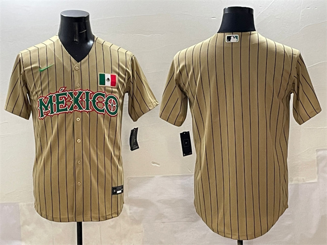 Men's Mexico Baseball Blank Tan 2023 World Baseball Classic Stitched Jersey Men's Mexico Baseball Blank Tan 2023 World Baseball Classic Stitched Jersey