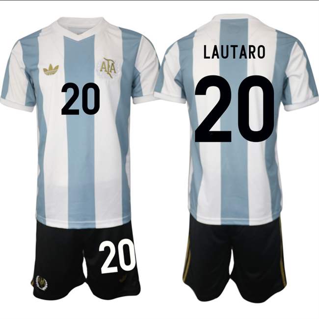 Men's Argentina #20 Lautaro White Blue 2024-25 50th Anniversary Home Soccer Jersey Suit Men's Argentina #20 Lautaro White Blue 2024-25 50th Anniversary Home Soccer Jersey Suit