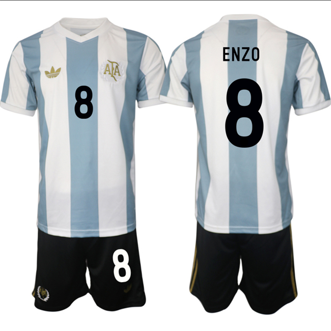 Men's Argentina #8 Enzo White Blue 2024 25 50th Anniversary Home Soccer Jersey Suit Men's Argentina #8 Enzo White Blue 2024 25 50th Anniversary Home Soccer Jersey Suit