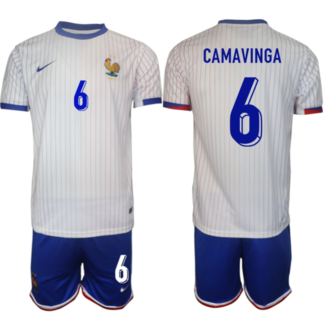 Men's France #6 Eduardo Camavinga White 2024-25 Away Soccer Jersey Suit Men's France #6 Eduardo Camavinga White 2024-25 Away Soccer Jersey Suit