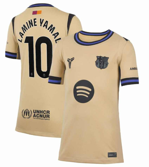 Men's Barcelona #10 Lamine Yamal Gold 2025 26 Away Soccer Jersey Men's Barcelona #10 Lamine Yamal Gold 2025 26 Away Soccer Jersey