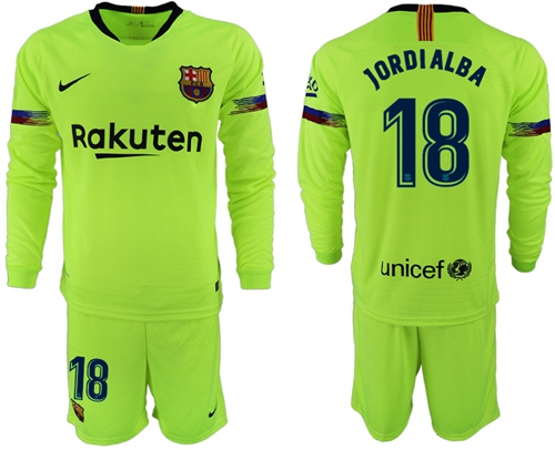 Barcelona #18 Jordi Alba Away Long Sleeves Soccer Club Jersey Barcelona #18 Jordi Alba Away Long Sleeves Soccer Club Jersey