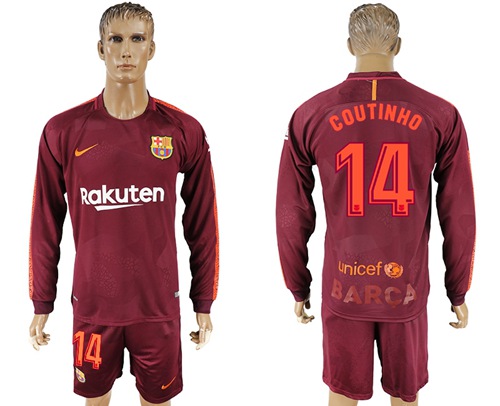 Barcelona #14 Coutinho Sec Away Long Sleeves Soccer Club Jersey Barcelona #14 Coutinho Sec Away Long Sleeves Soccer Club Jersey