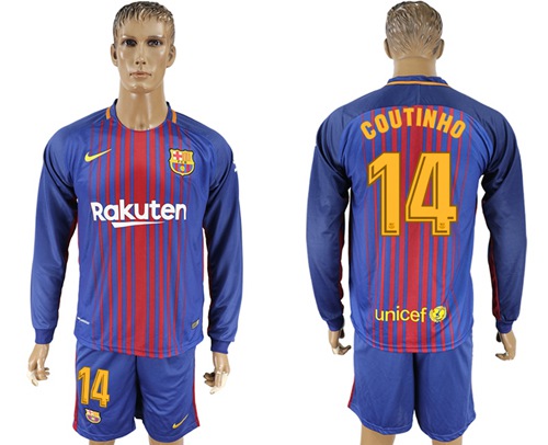 Barcelona #14 Coutinho Home Long Sleeves Soccer Club Jersey Barcelona #14 Coutinho Home Long Sleeves Soccer Club Jersey