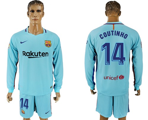 Barcelona #14 Coutinho Away Long Sleeves Soccer Club Jersey Barcelona #14 Coutinho Away Long Sleeves Soccer Club Jersey