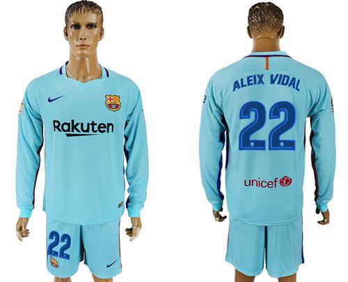 Barcelona #22 Aleix Vidal Away Long Sleeves Soccer Club Jersey Barcelona #22 Aleix Vidal Away Long Sleeves Soccer Club Jersey