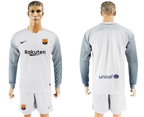 Barcelona Blank White Goalkeeper Long Sleeves Soccer Club Jersey Barcelona Blank White Goalkeeper Long Sleeves Soccer Club Jersey