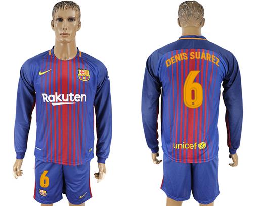 Barcelona #6 Denis Suarez Home Long Sleeves Soccer Club Jersey Barcelona #6 Denis Suarez Home Long Sleeves Soccer Club Jersey