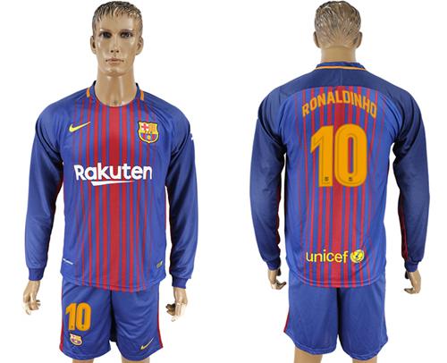 Barcelona #10 Ronaldinho Home Long Sleeves Soccer Club Jersey Barcelona #10 Ronaldinho Home Long Sleeves Soccer Club Jersey
