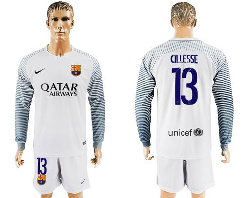 Barcelona #13 Cillesse White Goalkeeper Long Sleeves Soccer Club Jersey Barcelona #13 Cillesse White Goalkeeper Long Sleeves Soccer Club Jersey