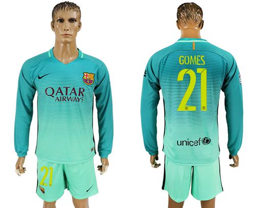 Barcelona #21 Gomes Sec Away Long Sleeves Soccer Club Jersey Barcelona #21 Gomes Sec Away Long Sleeves Soccer Club Jersey