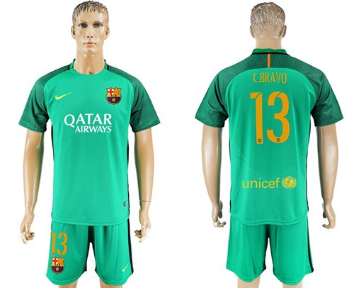Barcelona #13 C.Bravo Green Goalkeeper Soccer Club Jersey Barcelona #13 C.Bravo Green Goalkeeper Soccer Club Jersey