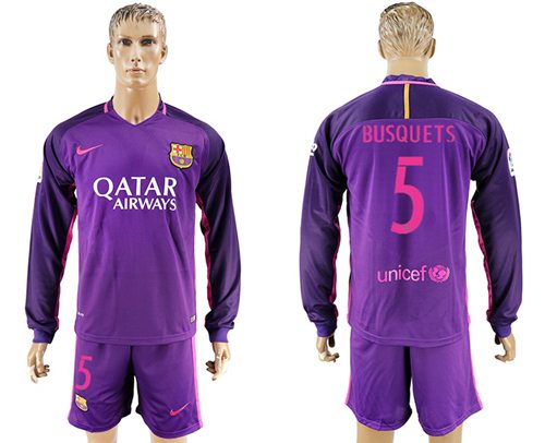 Barcelona #5 Busquets Away Long Sleeves Soccer Club Jersey Barcelona #5 Busquets Away Long Sleeves Soccer Club Jersey