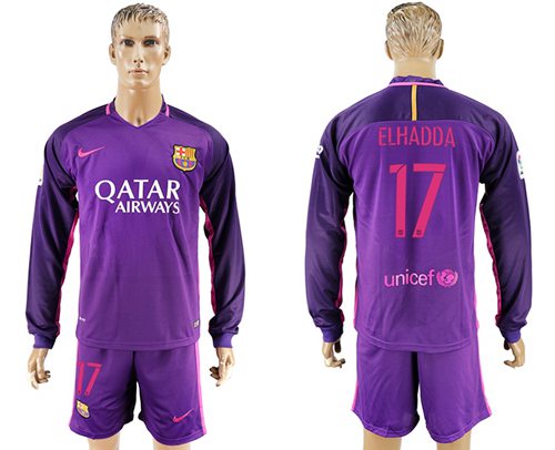 Barcelona #17 Elhadda Away Long Sleeves Soccer Club Jersey Barcelona #17 Elhadda Away Long Sleeves Soccer Club Jersey