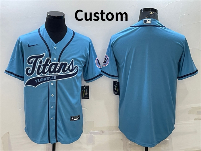 Custom Men's Tennessee Titans Blank Blue With Patch Cool Base Stitched Baseball Jersey Custom Men's Tennessee Titans Blank Blue With Patch Cool Base Stitched Baseball Jersey