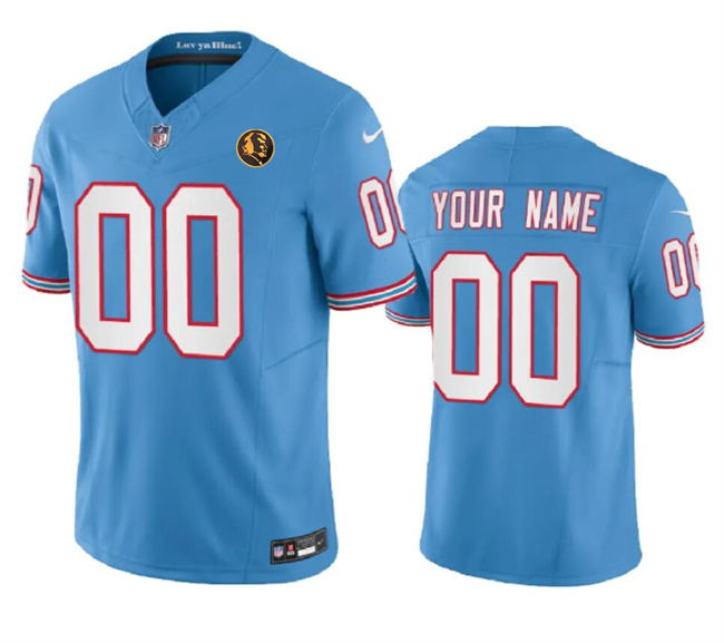 Men's Tennessee Titans Active Player Custom Blue 2023 F.U.S.E. Throwback With John Madden Patch Vapor Limited Stitched Football Jersey Men's Tennessee Titans Active Player Custom Blue 2023 F.U.S.E. Throwback With John Madden Patch Vapor Limited Stitched Football Jersey