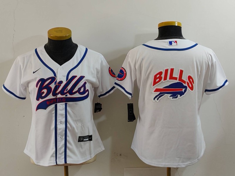 Women's Buffalo Bills White Team Big Logo With Patch Cool Base Stitched Baseball Jersey 5