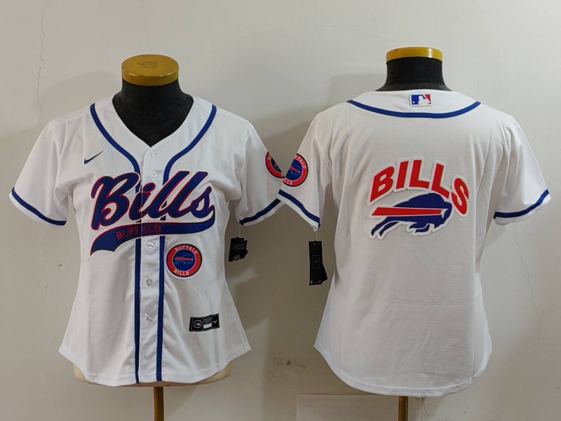 Women's Buffalo Bills White Team Big Logo With Patch Cool Base Stitched Baseball Jersey Women's Buffalo Bills White Team Big Logo With Patch Cool Base Stitched Baseball Jersey